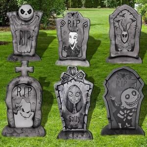 Halloween Tombstone Yard Signs 17 Inch Graveyard Decorations with Stakes 6 Pack